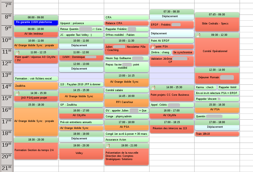 exemple agenda electronique avec codes couleurs pour TDAH